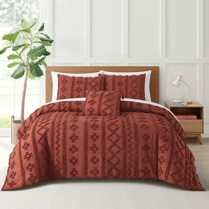 Set de Edredón Textura 3D Jacquard Fossil Ladrillo