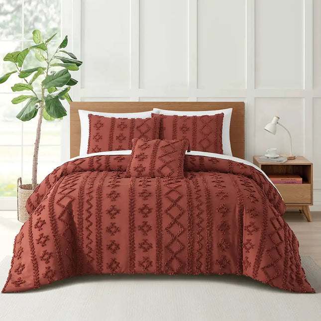 Set de Edredón Textura 3D Jacquard Fossil Ladrillo